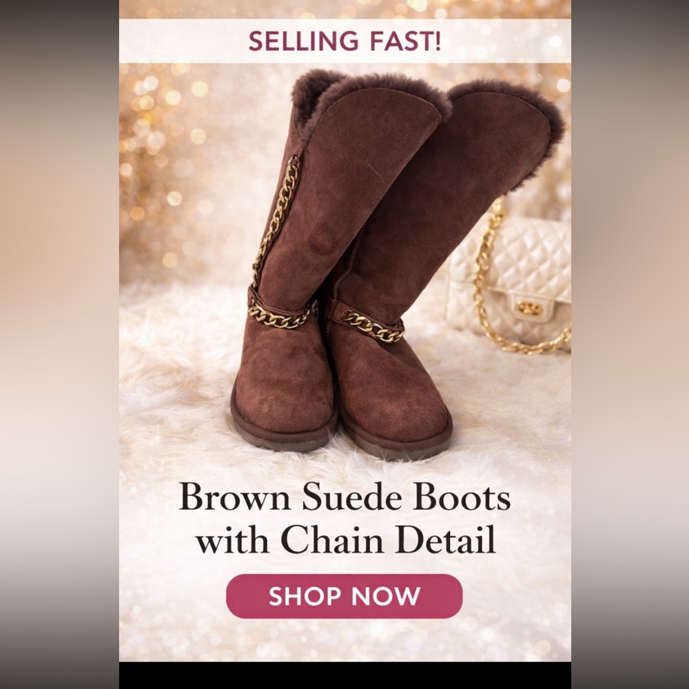 Brown Suede Women's Boots with Chain Detail